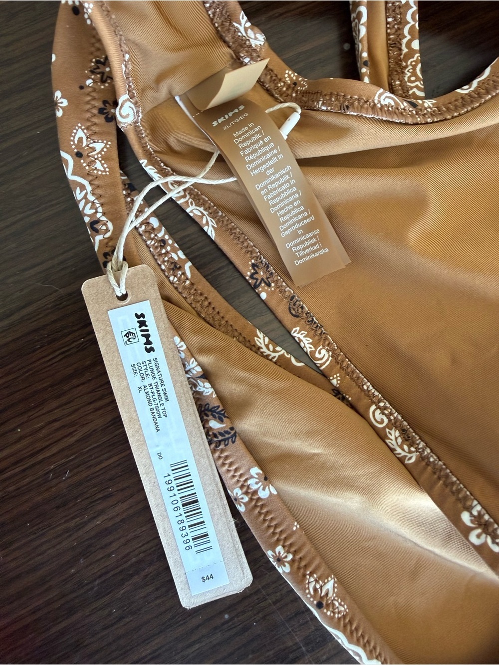 NWT Skims Plunge Bikini Top in Almond Bandana - Picture 4 of 9